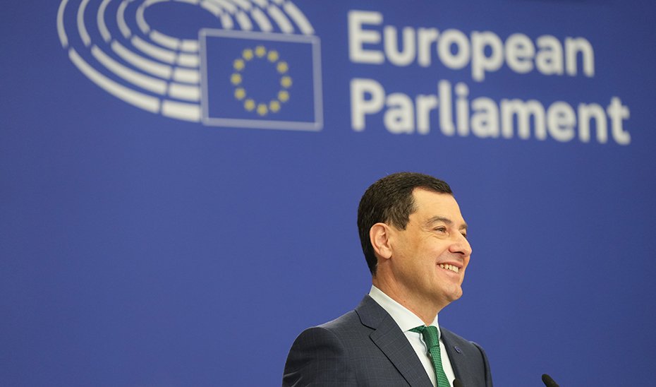 The Andalusian President, during a moment of his speech at the Committee of the Regions plenary session.
