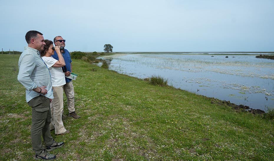 La consejera Catalina García realiza un avistamiento en las marismas y lagunas del Espacio Natural de Doñana.