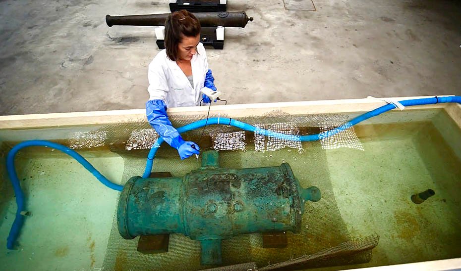 Conservación de metal arqueológico de procedencia subacuática.